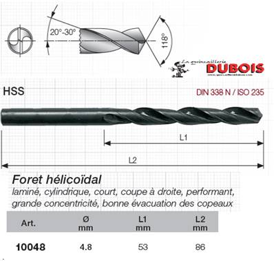 Forets HSS DIN 338-N 4.8 mm