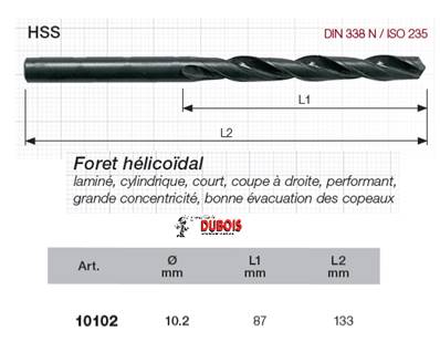 Forets HSS DIN 338-N 10.2 mm