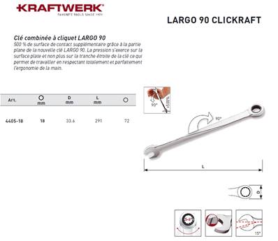 Clé à cliquet CLICKRAFT LARGO 90 18 mm KRAFTWERK 4405-18