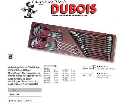 Coq. de clés comb.+ mâles COMPLETO 34 p. KRAFTWERK 4901-13B