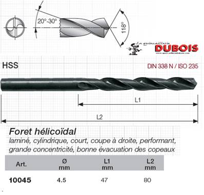 Forets HSS DIN 338-N 4.5 mm