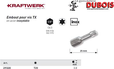 Embout Inox TX 1/4" 25 mm T20 KRAFTWERK 29320