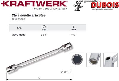 Clé double articulée 8 x 9 mm