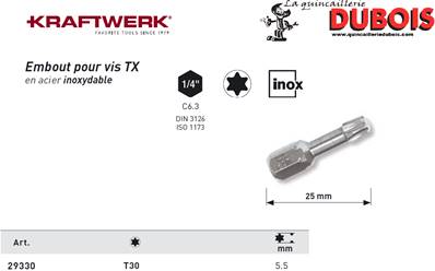 Embout Inox TX 1/4" 25 mm T30 KRAFTWERK 29330