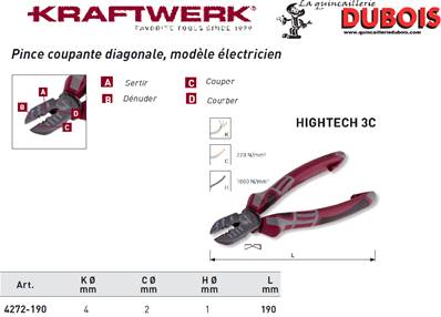 Pince coup. diag. el. KW hightech 190 mm