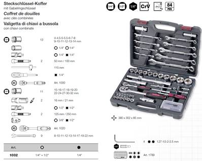 Coffret de 84 douilles 1/4"+1/2" Basic KRAFTWERK 1032