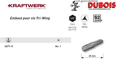 Embout Tri-Wing 1/4" 25 mm No. 1, 5pcs