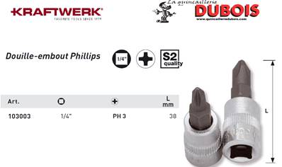 Douille-embout 1/4" Phillips No. 3