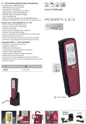 Lampe 2x1 W power-LED à accu 3.7V Li-Ion