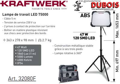 Baladeuse de travail LED T5000+trépied promotion