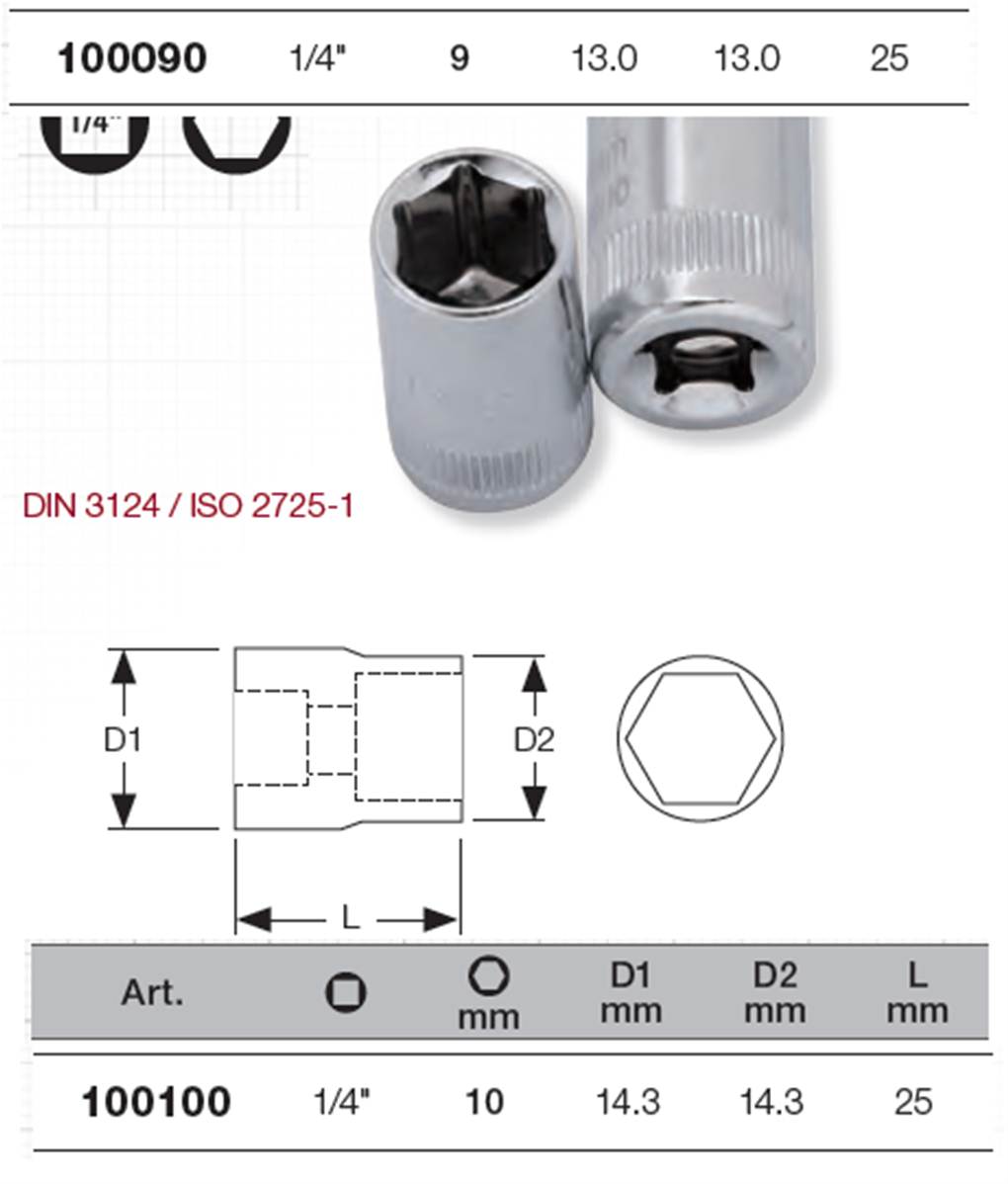 Douille 1/4 Série Longue Alyco 10 Mm - Acier Chrome Vanadium - Profil Hexagonal - Pour Cliquet, Tournevis