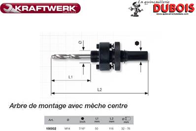 Arbre de montage 7/16" avec mèche centre