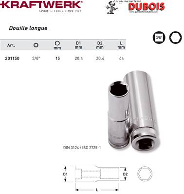Douille extra longue 3/8" 15 mm