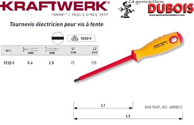 Tournevis électricien vis à fente 2.5 mm
