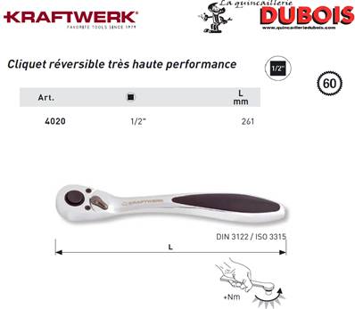 Cliquet réversible 1/2" hightech KRAFTWERK 4020