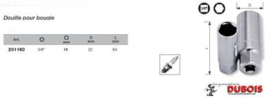 Douille pour bougie 3/8" 16 mm