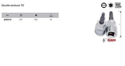 Douille-embout 3/8" TX T10