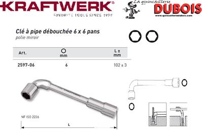 Clé à pipe débouchée 6 x 6 6 mm
