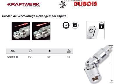 Cardan de verr. à chang. rapide 1/4"