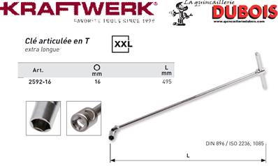 Clé articulée en T extra longue 16 mm KW