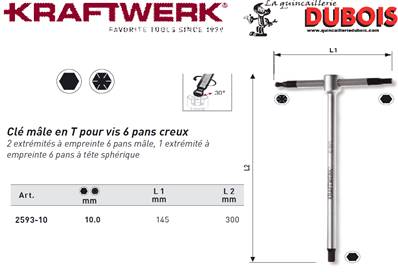 Clé mâle 6 pans en T 10 mm