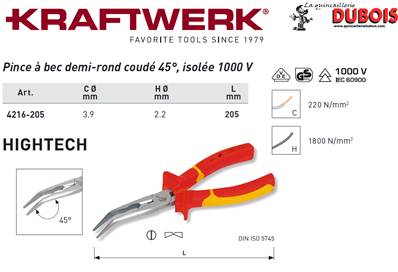 Pince tél. 45° VDE KW hightech 205 mm