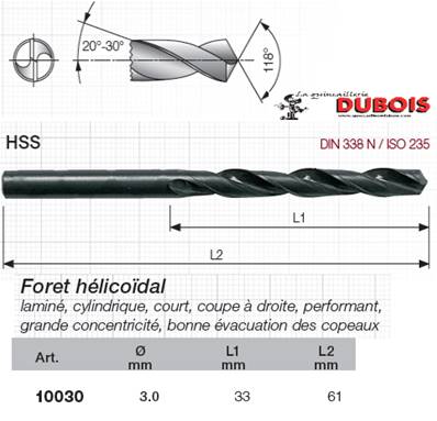 Forets HSS DIN 338-N 3.0 mm