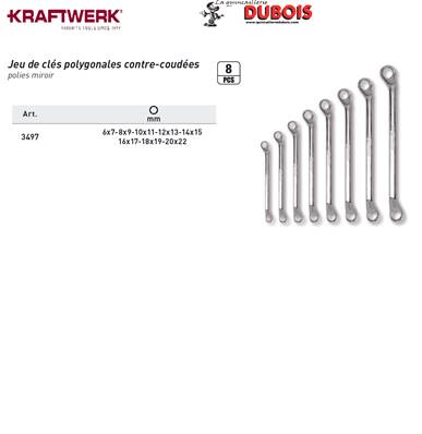 Jeu de 8 clés polygonales 6 à 22 mm