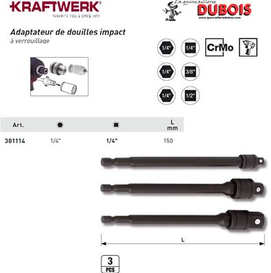 Adapt. de douille à frapper 1/4"x1/4"