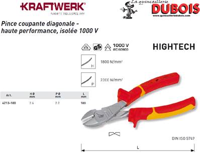 Pince coup. diag. VDE KW hightech 180 mm