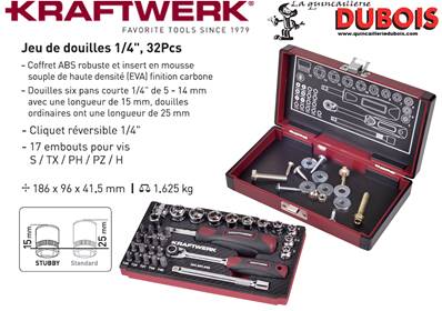 Jeu de douilles, 1/4", court , 32 pcs KRAFTWERK 204.800.040