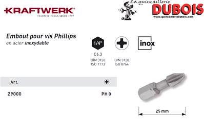 Embout Inox Phillips 1/4" 25 mm No. 0 KRAFTWERK 29000