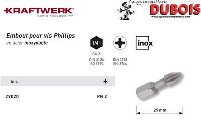 Embout Inox Phillips 1/4" 25 mm No. 2 KRAFTWERK 29020