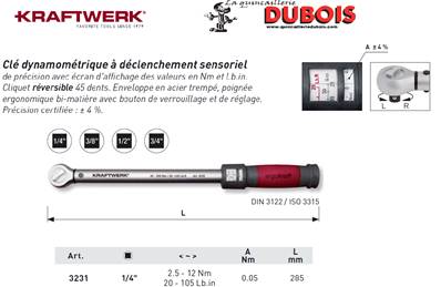 Clé dynamométrique 1/4"2.5-12 Nm