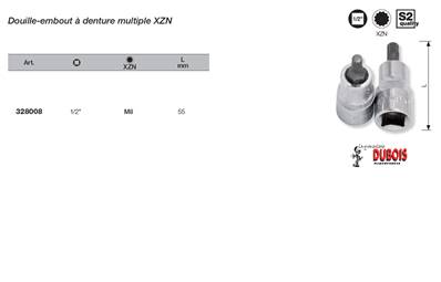 Douille-embout 1/2" à denture multip. M8