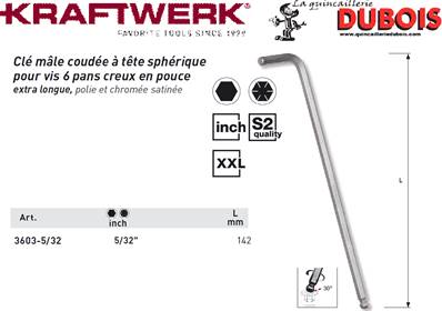 Clé mâle à tête sphérique 5/32"