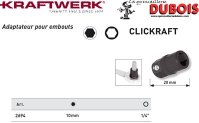 Adaptateur pour embouts 10 mm x 1/4"