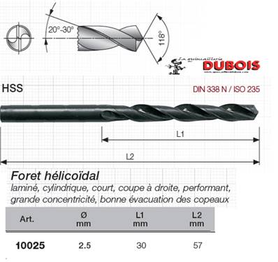 Forets HSS DIN 338-N 2.5 mm