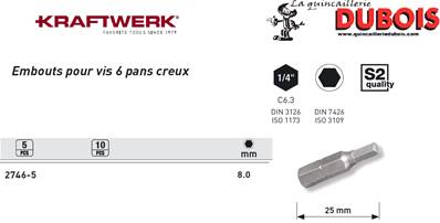 Embout six p. cr.1/4" 25mm 8 mm, 5pcs
