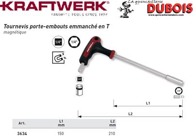 Tournevis emmanché en T pour emb. 1/4"
