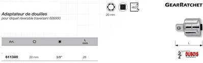 Réducteur 3/8" pour 20 mm GearRatchet KRAFTWERK 611380