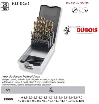 Jeu de 25 Forets tail. HSS-E 1-13/0.5 mm promotion