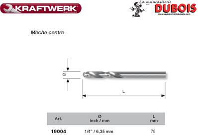 Mèche centre en ASR 1/4" 75 mm