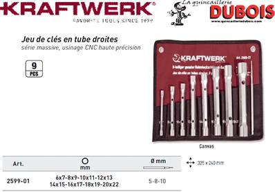 Jeu de 9 clés en tube droite 6-22 mm