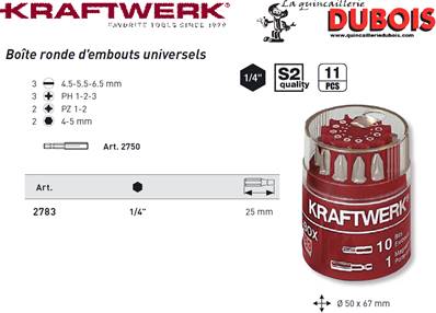 Boîte universelle de 11 embouts 1/4"