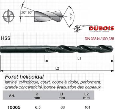 Forets HSS DIN 338-N 6.5 mm