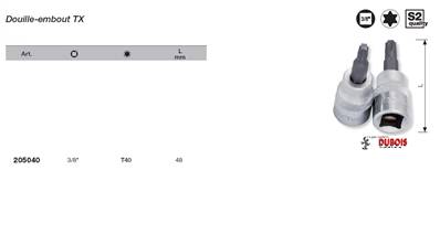 Douille-embout 3/8" TX T40