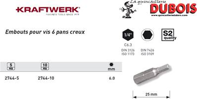 Embout six p. cr.1/4" 25mm 6 mm, 5pcs