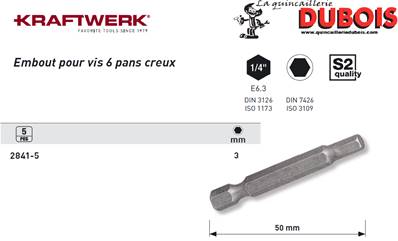 Emb. six pans creux 1/4" 50 mm 3 mm,5pcs