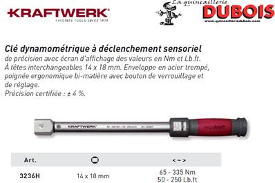 Clé dynamométr.att. 14x18 mm 65-335 Nm